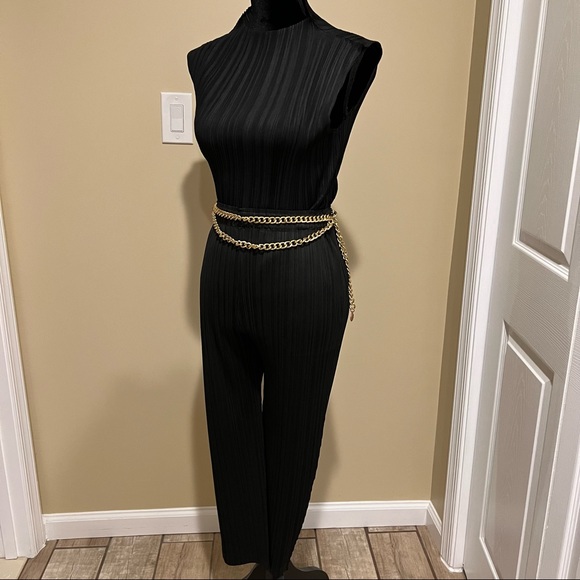 Office two pieces set turtleneck top loose pants casual pleated wide leg pants - Picture 9 of 15